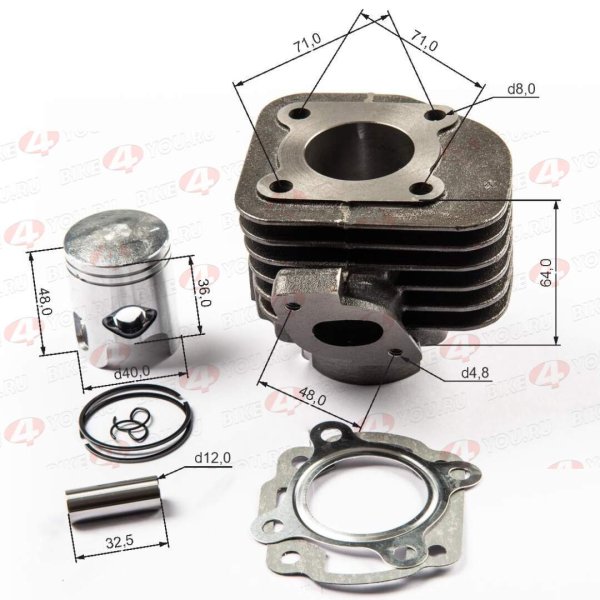 ЦПГ (поршневая) d=40mm 1E40QMB (Stels QJ50) (71.8/70.4/64/12) 50см3